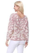 Leopard Pattern Jacquard Sweater Pull Over Top