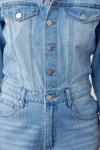 High Waist Flap Pocket Half Button Denim Jumpsuit