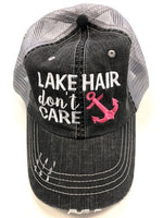 Lake Hair Don't Care Blue Anchor Trucker Hat