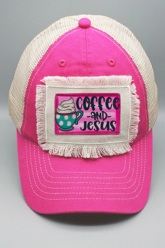 Pink Coffee and Jesus Graphic Patch Hat