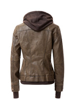 Women's Hood PU Leather Jacket