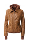 Women's Hood PU Leather Jacket