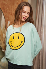 SMILEY FACE LONG SLEEVE CROP TOP