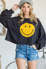 SMILEY FACE LONG SLEEVE CROP TOP