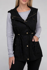 Drawstring Waist Military Hoodie Vest